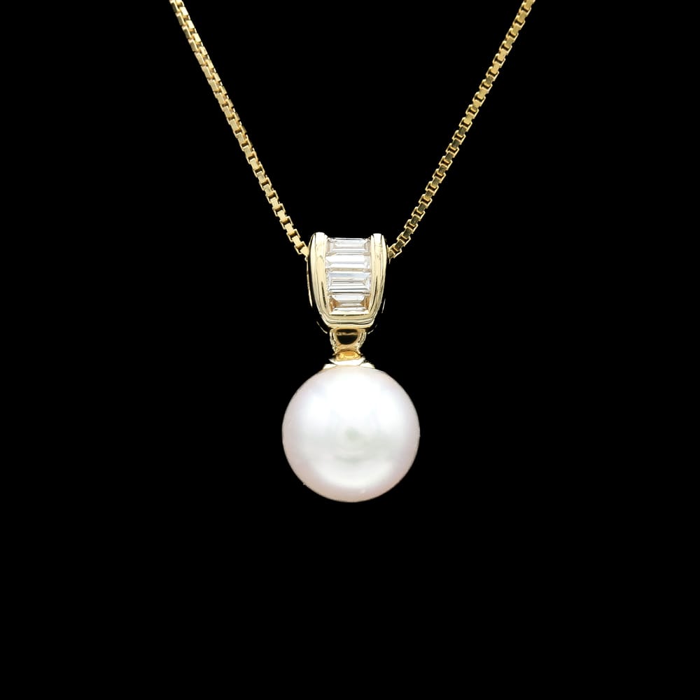 14k yellow gold pearl & diamond pendant necklace