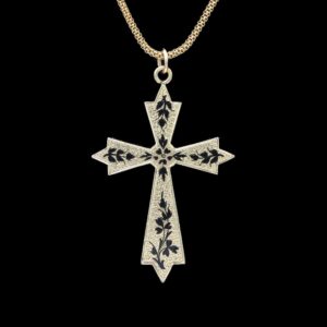 victorian taille d’épargne gold filled cross necklace