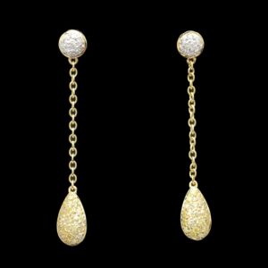 18k Yellow Gold White & Yellow Diamond Drop Earrings