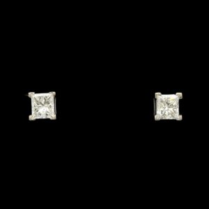 14k White Gold 1.08 ctw Princess Cut Diamond Studs with Screw Backs
