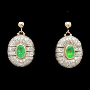 14k yellow gold emerald & 1.45 ctw diamond dangle earrings