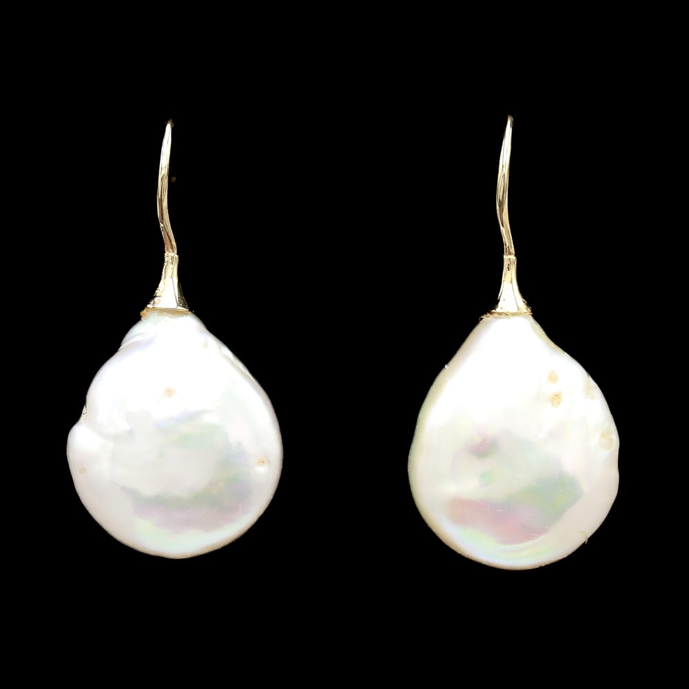 14k yellow gold baroque pearl drop earrings