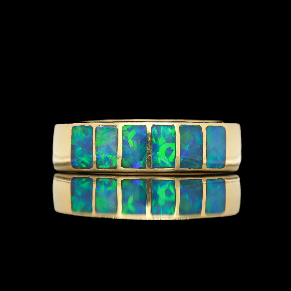 008-000671_1IXlN4IAL Vintage 18k Yellow Inaid Opal Band Ring