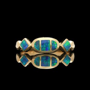 14k Yellow Gold Inlaid Opal Ring