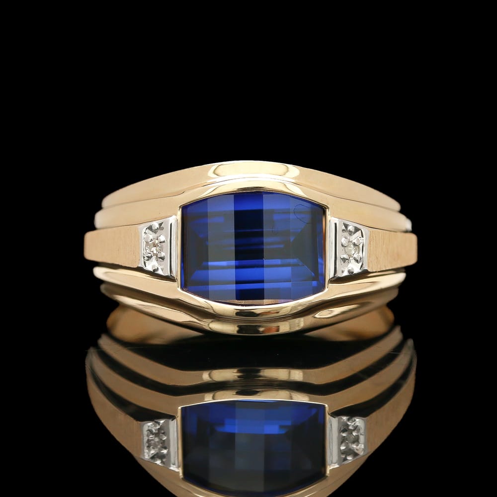 Vintage 10k Lab Grown Sapphire & Diamond Ring