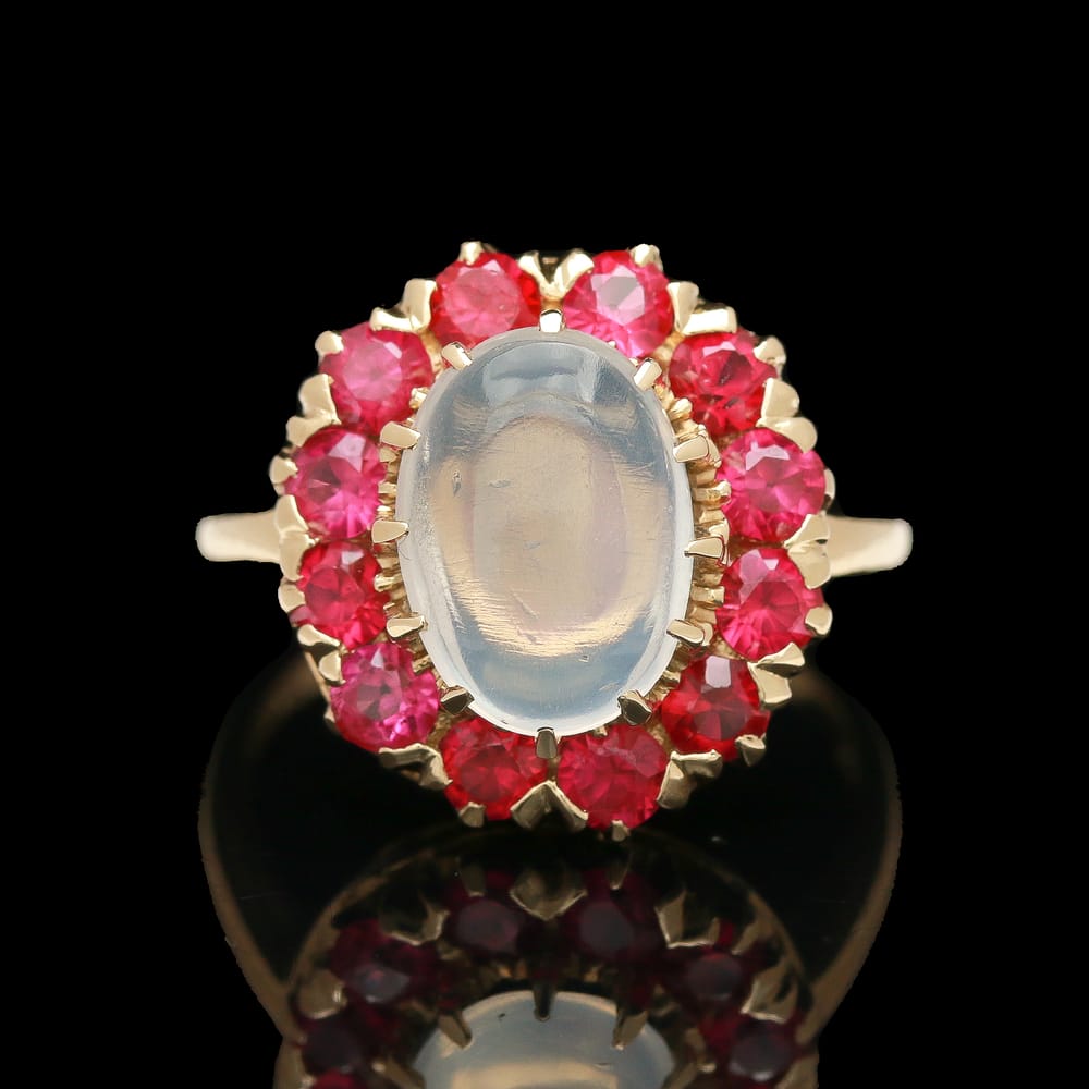 008-000696_1NTM7RIAX vintage 10k moonstone & ruby halo ring