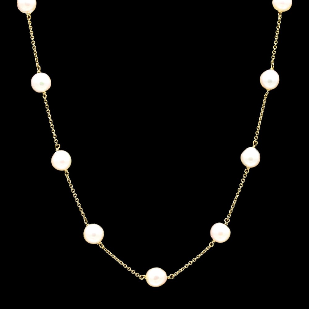vintage 18k 8.10 mm pearl station necklace