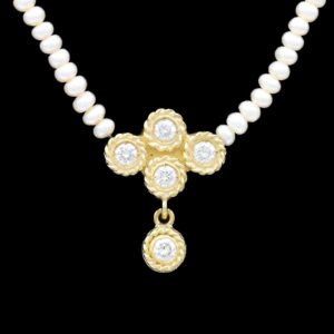 Doris Panos 18k Yellow Gold Diamond & Pearl Necklace
