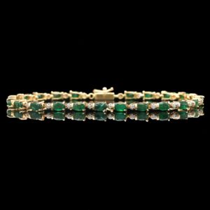 14k Yellow Gold Emerald & Diamond Tennis Bracelet