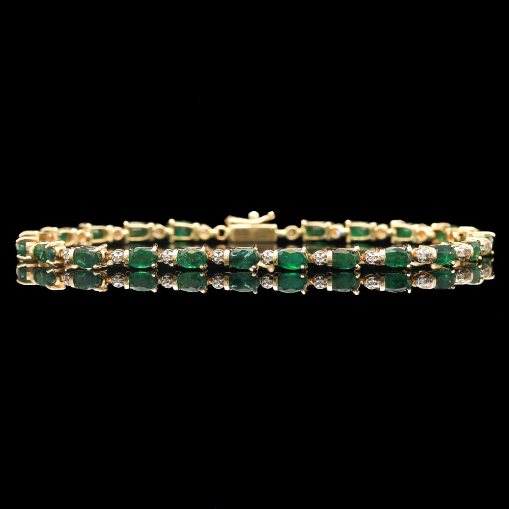14k Yellow Gold Emerald & Diamond Tennis Bracelet