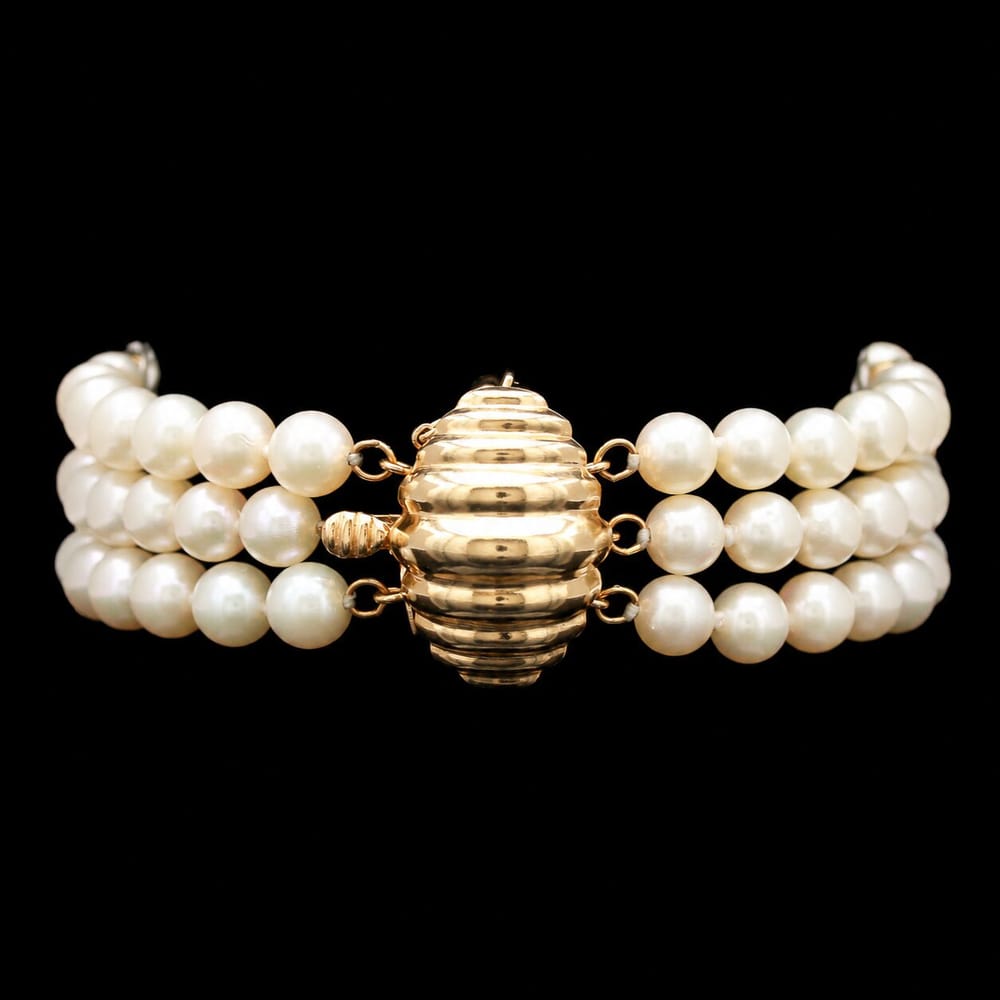 honora 14k yellow gold triple strand 5.80 mm pearl bracelet