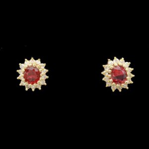 14k Yellow Gold Ruby & Diamond Halo Stud Earrings