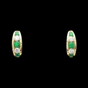 18k Yellow Gold Emerald & Diamond J-Hoop Earrings