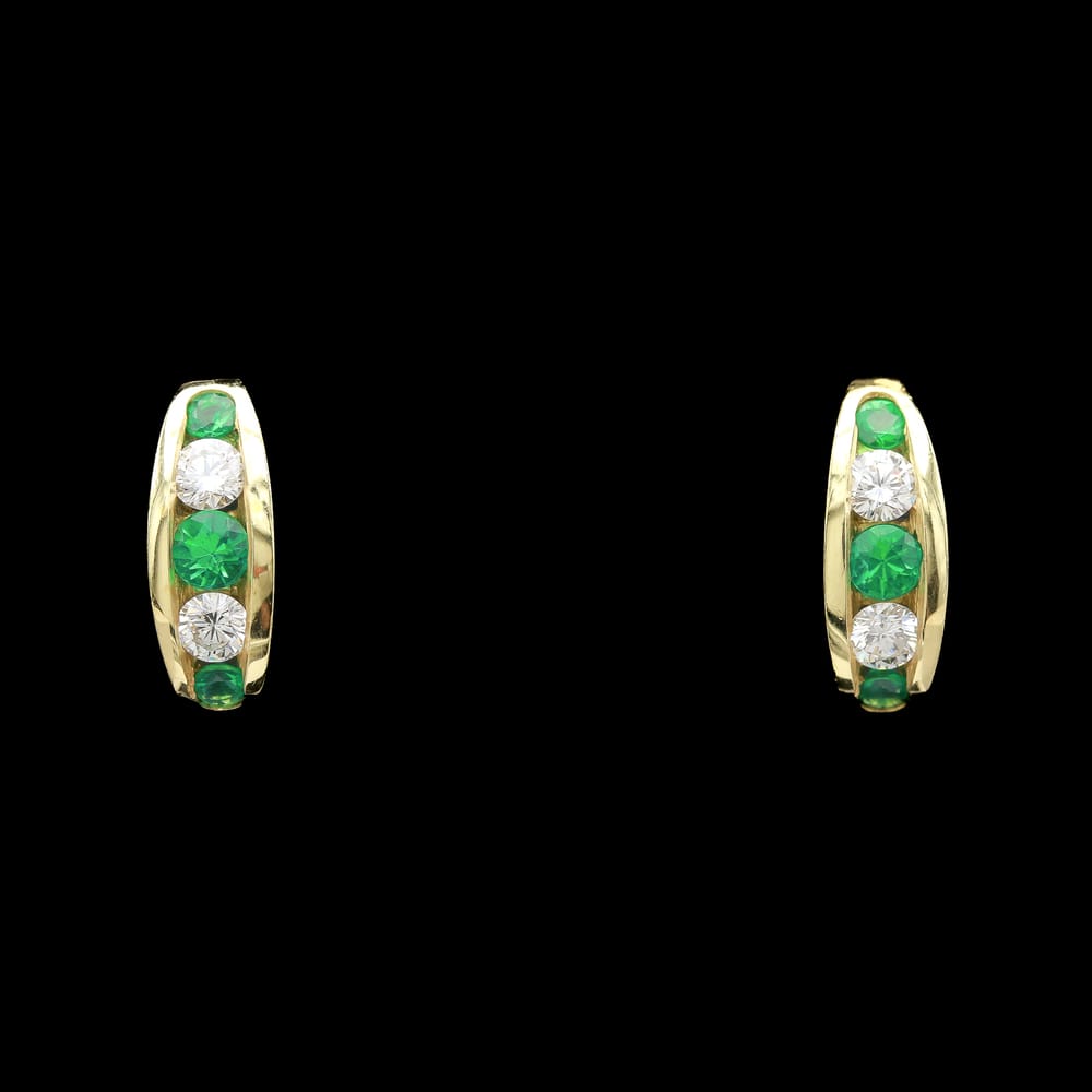 025-000223_1MQXcjIAH 18k Yellow Gold Emerald & Diamond J-Hoop Earrings