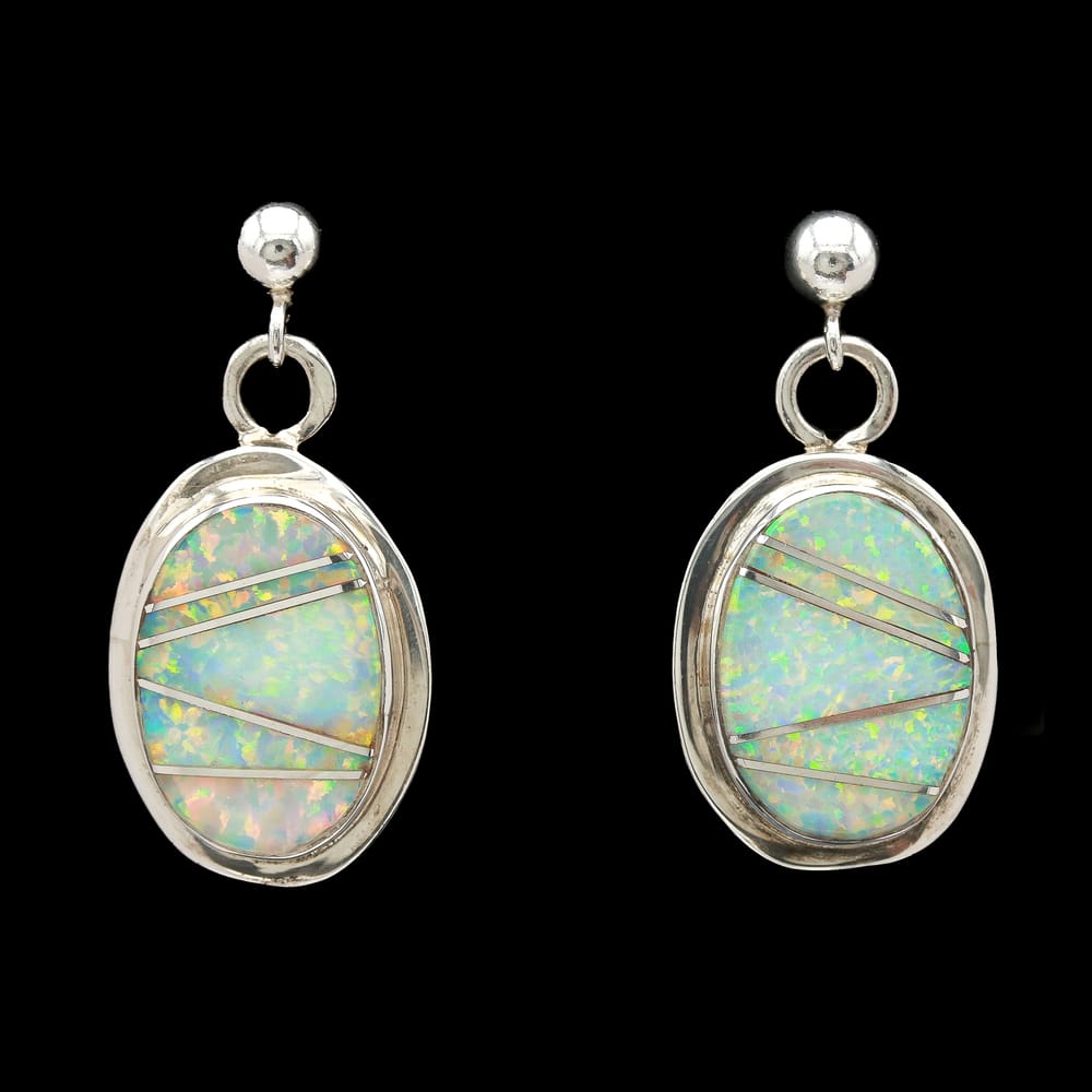 Daniel Martinez, Navajo, Sterling Silver Opal Inlay Earrings