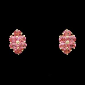 14k Yellow Gold Pink Tourmalinbe Cluster Stud Earrings