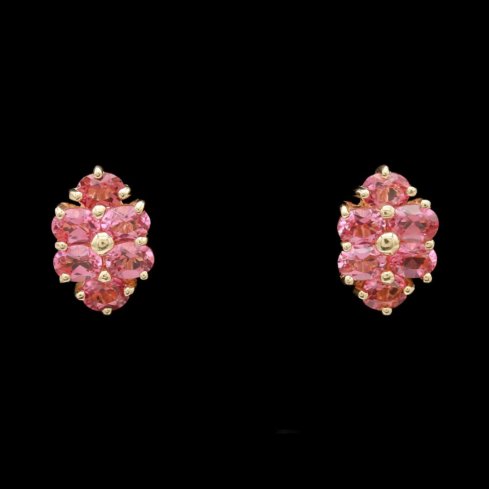 14k Yellow Gold Pink Tourmalinbe Cluster Stud Earrings