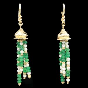 14k yellow gold emerald & pearl dangle earrings