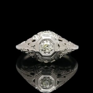 18k White Gold 0.15 ct Old European Cut Diamond Filigree Ring