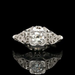 Ostby & Barton Art Deco 18k White Gold 0.35 ct OEC Filigree Ring