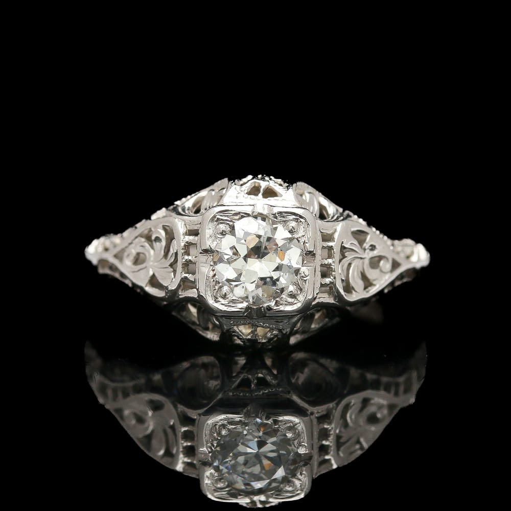 007-001825_1SisvJIAR Ostby & Barton Art Deco 18k White Gold 0.35 ct OEC Filigree Ring