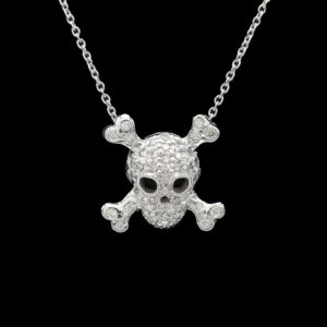 Roberto Coin Tiny Treasures Diamond & 18K White Gold Skull Pendant Necklace