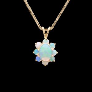 14k Yellow Gold Opal Cluster Pendant Necklace