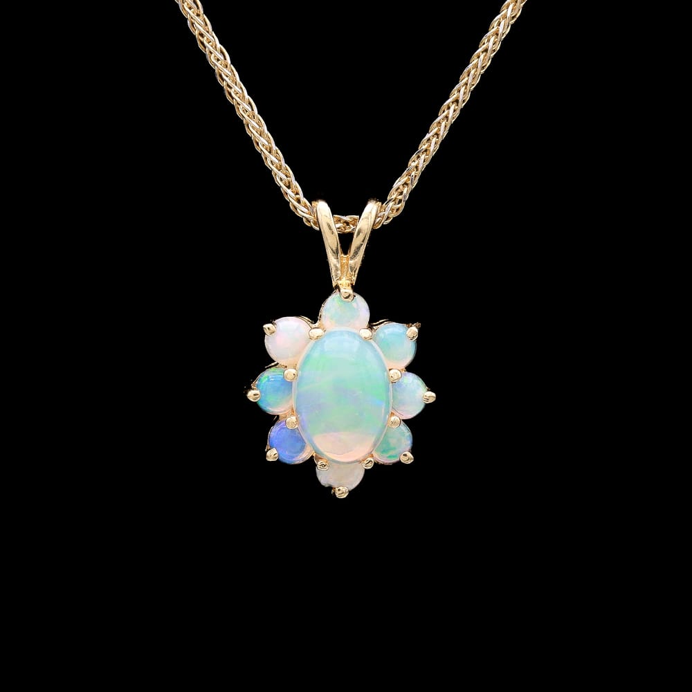 012-000260_1PXx2XIAT 14k Yellow Gold Opal Cluster Pendant Necklace