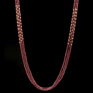 14k Yellow Gold Triple Strand 400 ctw Rhodolite Garnet & Gold Bead Necklace