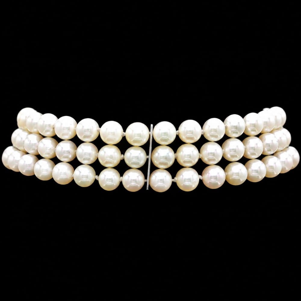 vintage 14k white gold triple strand 5.80 mm pearl bracelet
