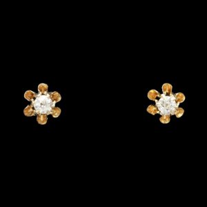 Victorian 14k Yellow Gold Diamond Studs in Buttercup Setting