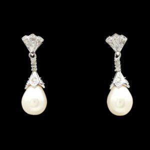 14k White Gold Diamond & 6.75 mm Pearl Drop Earrings