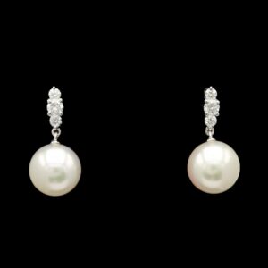 14k White Gold 0.20 ctw Diamond & 7.80 mm Pearl Drop Earrings