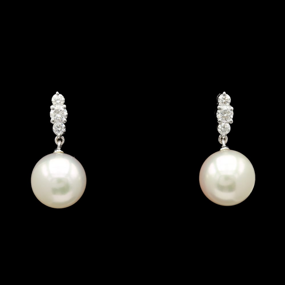 14k White Gold 0.20 ctw Diamond & 7.80 mm Pearl Drop Earrings
