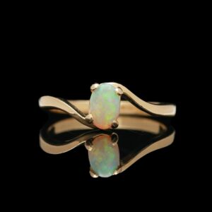 14k Yellow Gold Opal Cabochon Bypass Ring