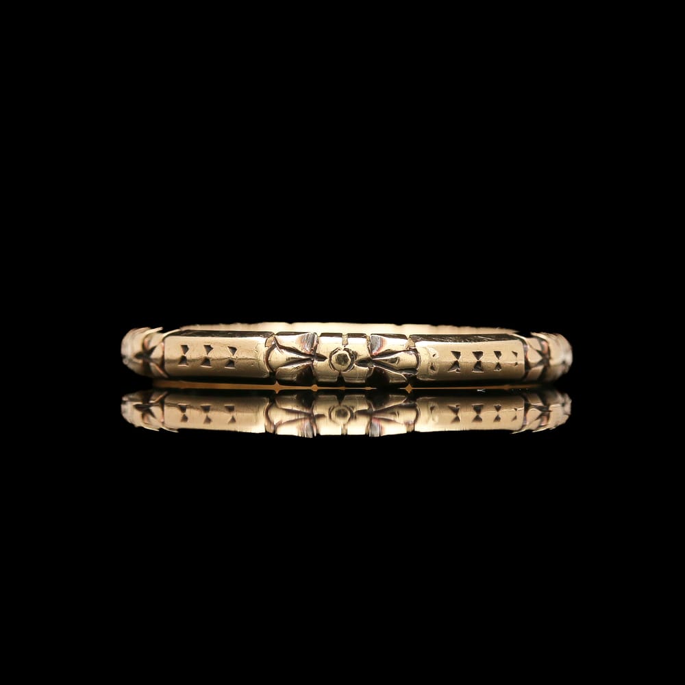 010-000220_1YN7nwIAD Signed Antique 14k Yellow Gold Floral Band