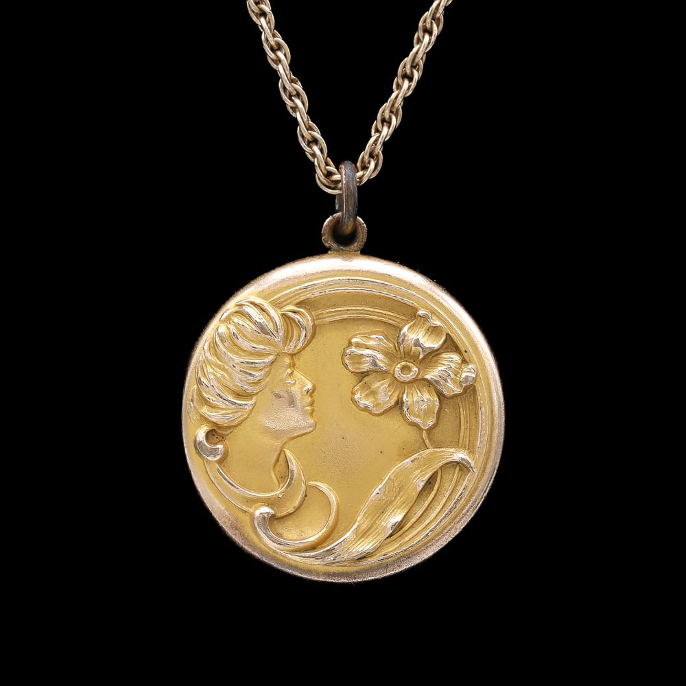 014-000174_1YMS9jIAH Art Nouveau Bliss Brothers Gold Filled Gibson Girl Locket Necklace