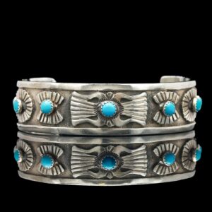 rick martinez, navajo, sterling silver turquoise cuff bracelet