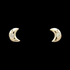 14k Yellow Gold 0.12 ctw Desert Diamond Crescent Moon Stud Earrings