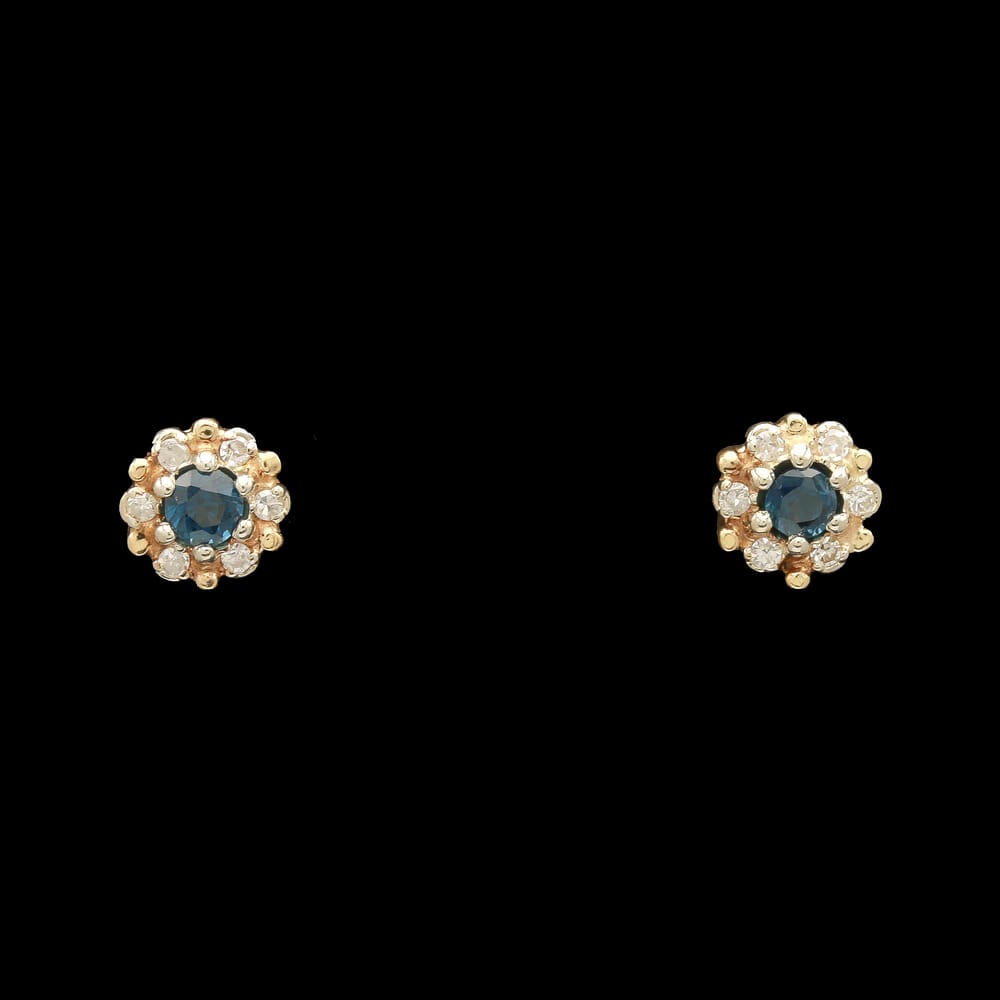 025-000233_1VVqeUIAT 14k Yellow Gold Sapphire & Diamond Halo Stud Earrings