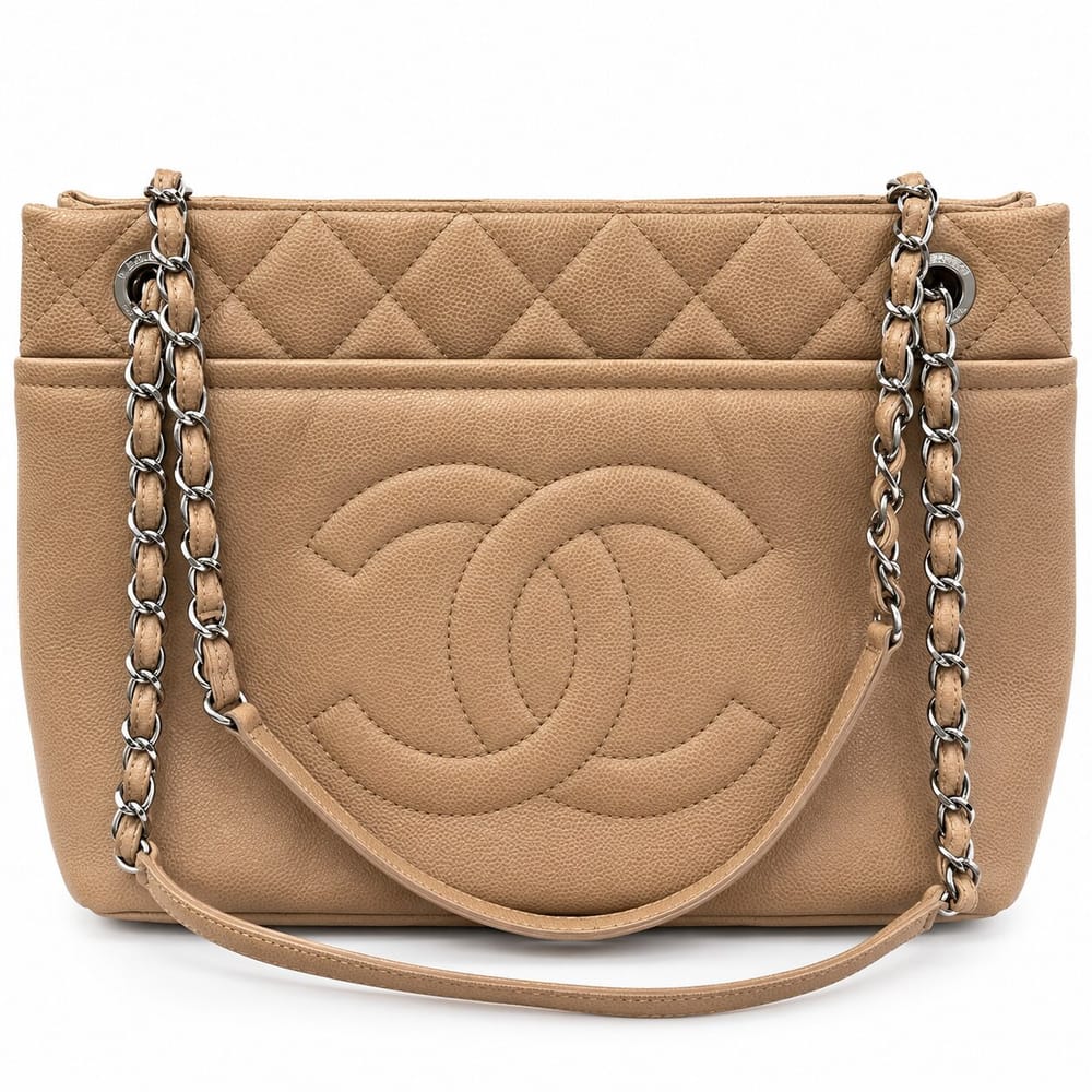 Chanel Large Timeless CC Soft Tote in Beige Caviar Leather